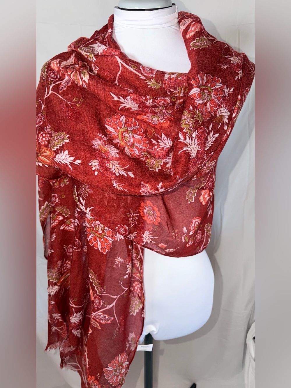 Floral Red Lightweight Scarf Wrap